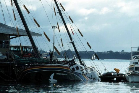 Aftermath of Shipwreck After the Rainbow Warrior Bombing